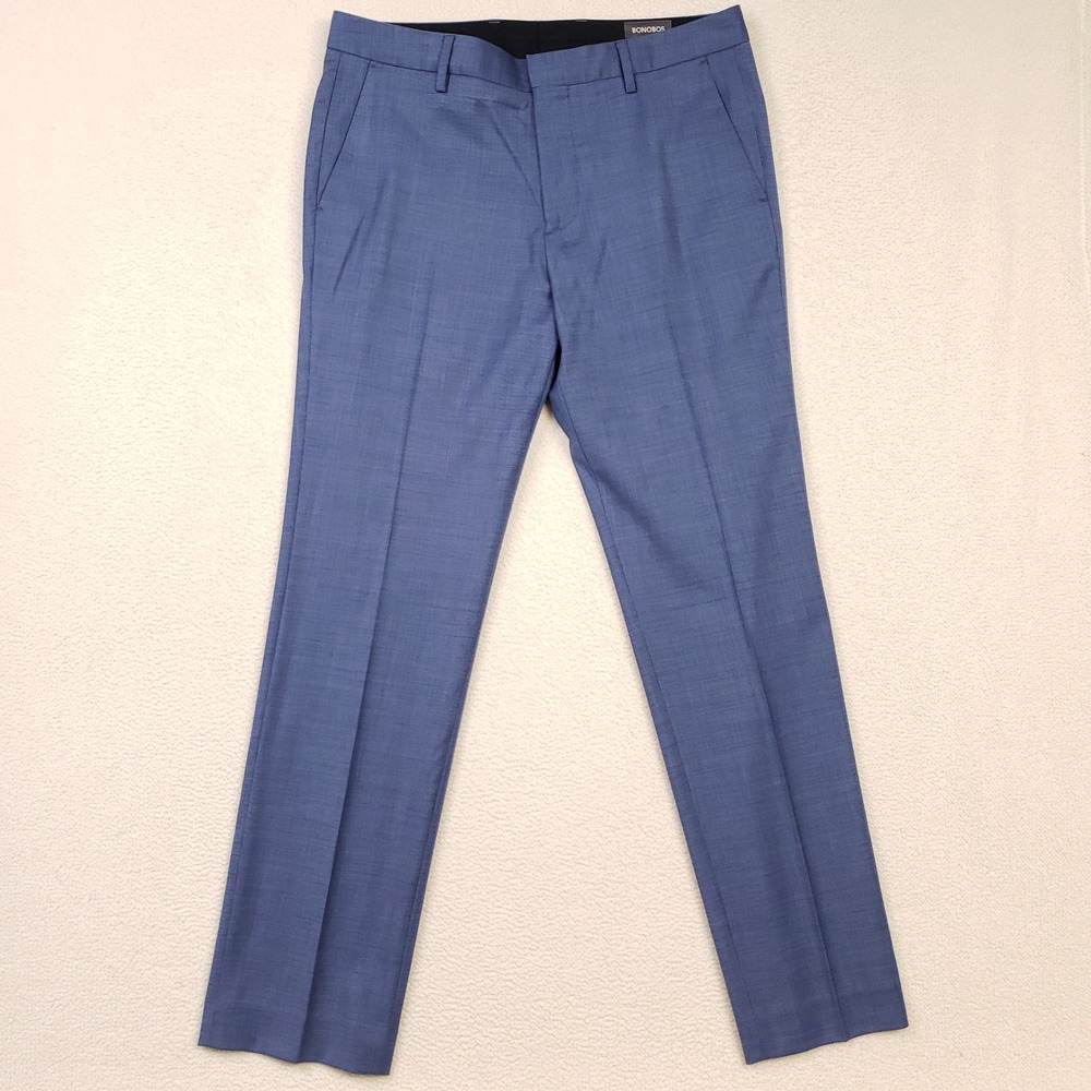 Bonobos Dress Pants Mens 33 Blue Hatch Slim Fit Wool Blend Trousers 31" Inseam